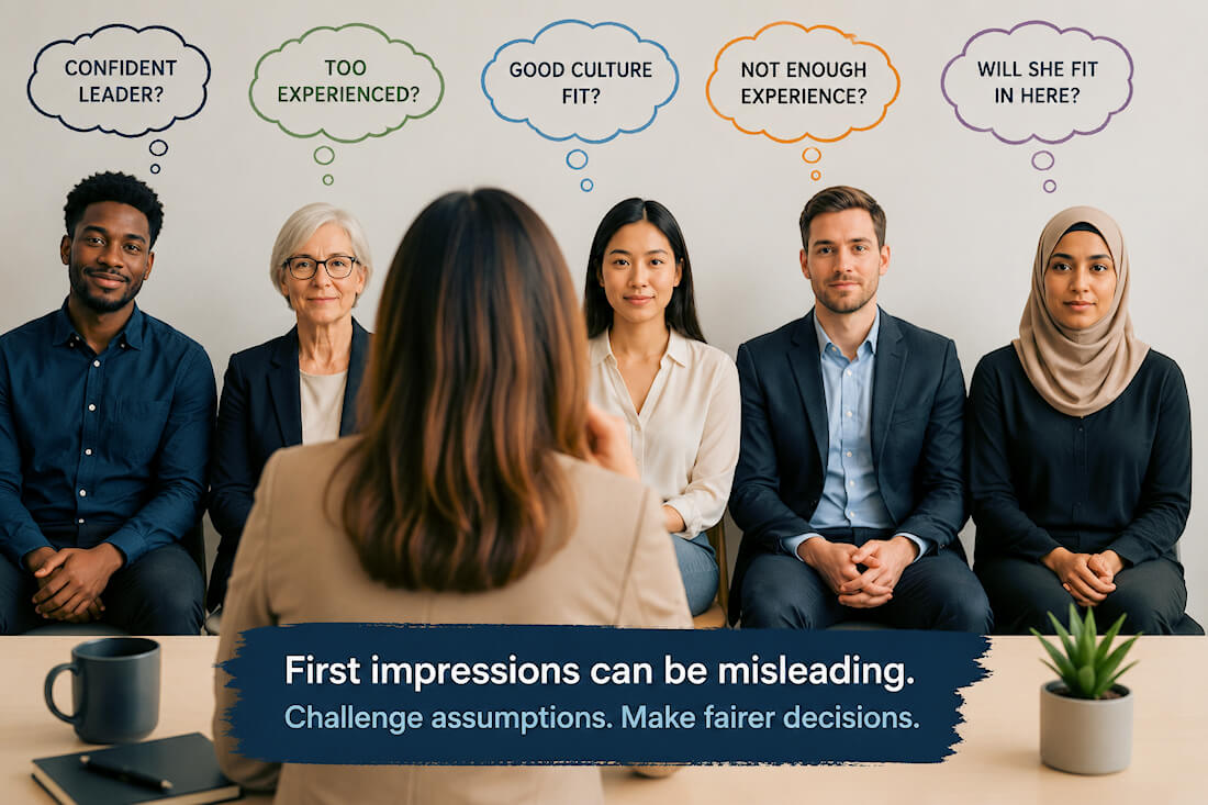 Colleagues discussing assumptions and fair workplace decision-making